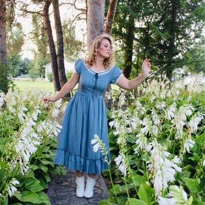 Cottagecore vintage style dusty blue dress
